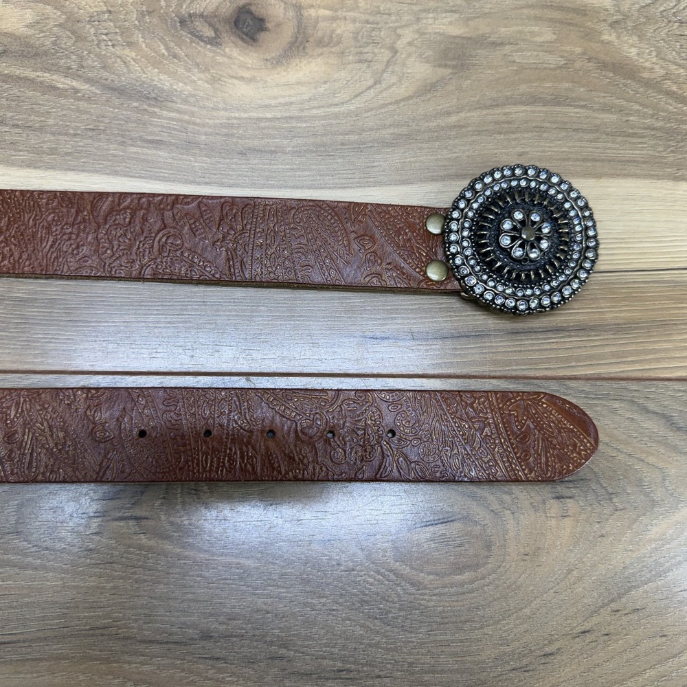 Fossil Womens Belt Size L Large Brown Embossed Leather Boho Chic Coastal Cowgirl - Picture 5 of 8